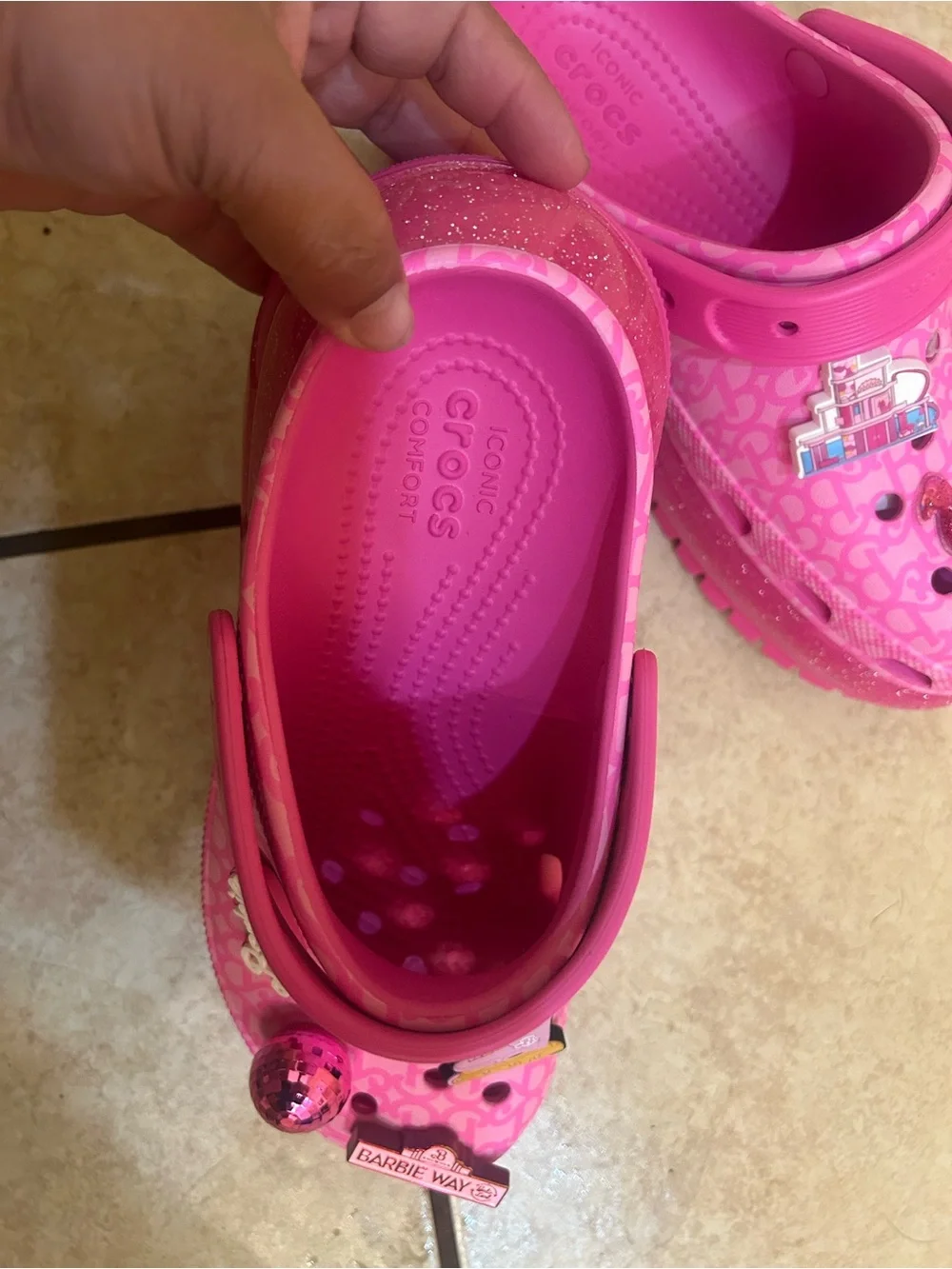 CROCS Girls' Bright Pink Barbie Charm Platform Clogs